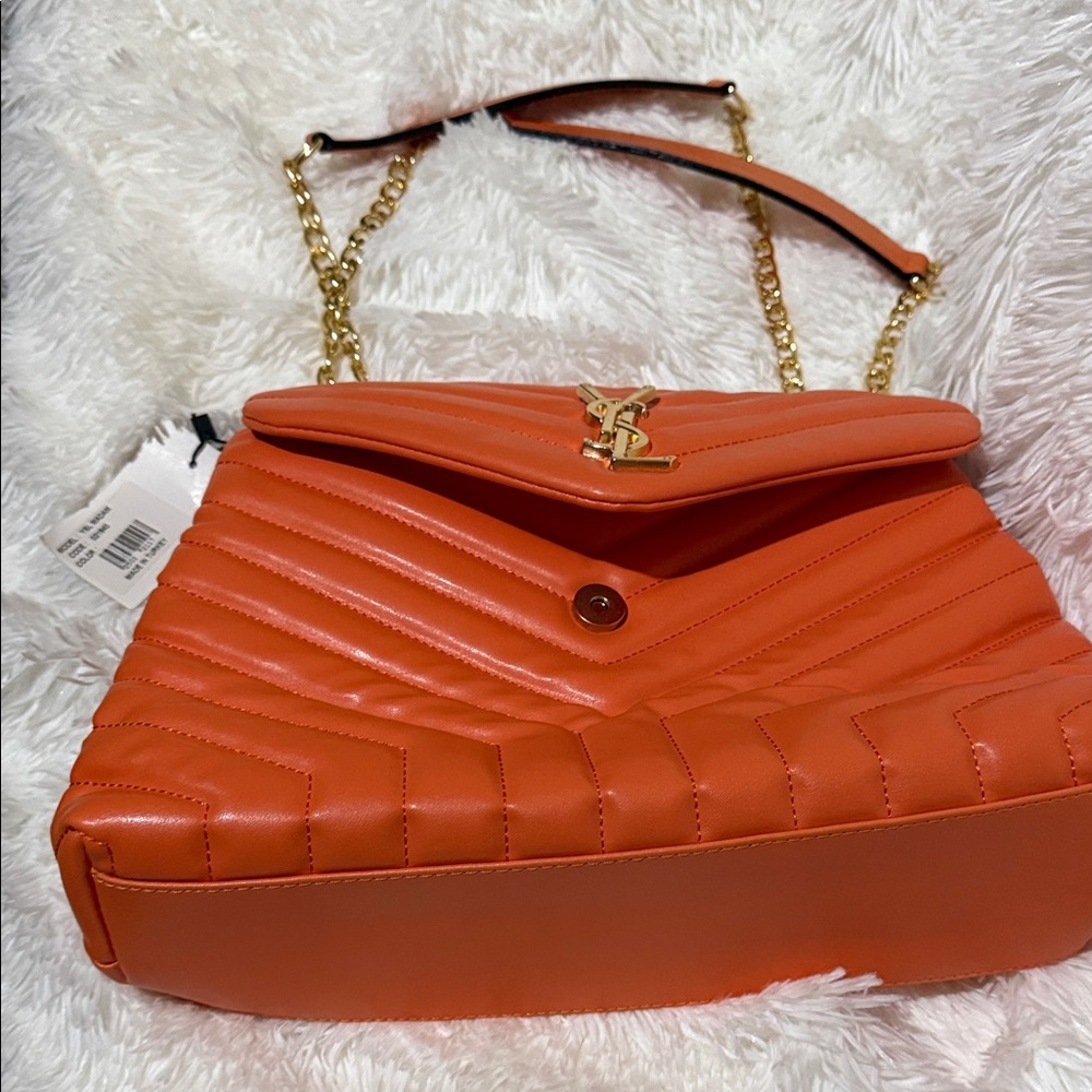 Saint Laurent Orange Quilted Shoulder Bag with Gold Hardware - Picture 5 of 7